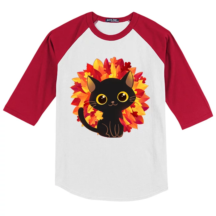 Cute Autumn Fall Black Cat Kids Colorblock Raglan Jersey