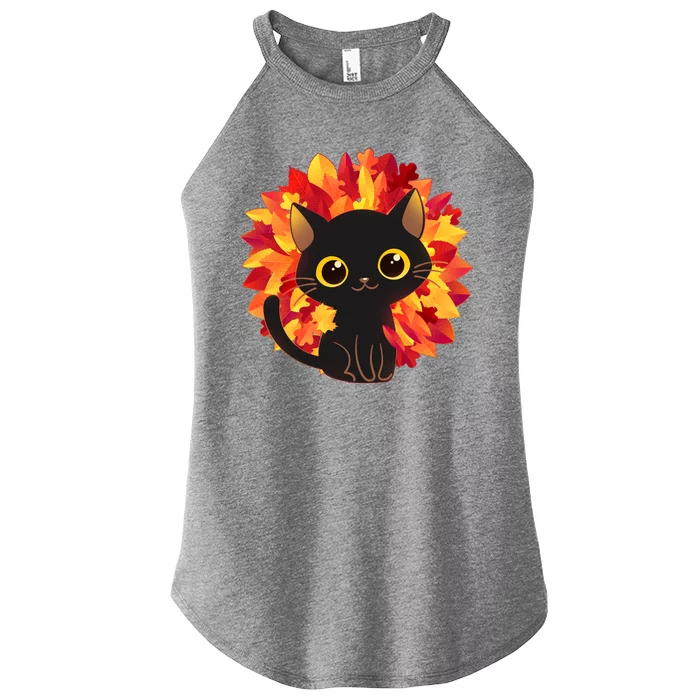 Cute Autumn Fall Black Cat Women’s Perfect Tri Rocker Tank