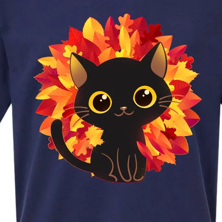 Cute Autumn Fall Black Cat Sueded Cloud Jersey T-Shirt