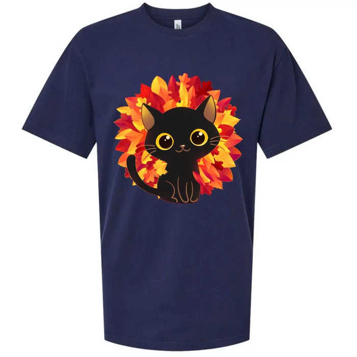 Cute Autumn Fall Black Cat Sueded Cloud Jersey T-Shirt