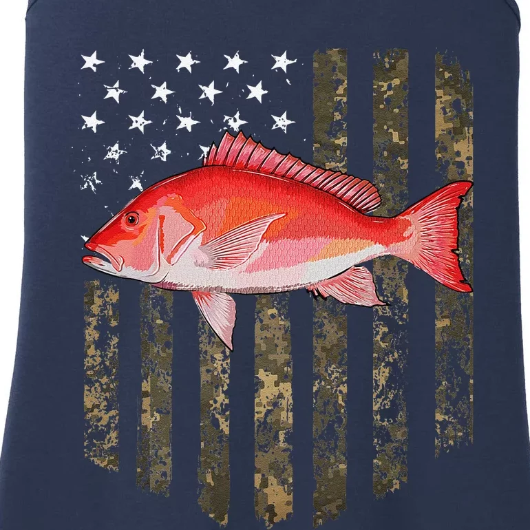 Camo American Flag Red Snapper Fishing 4th Of July Ladies Essential Tank