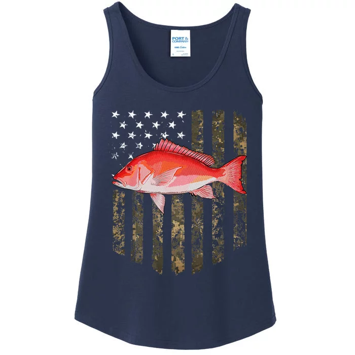 Camo American Flag Red Snapper Fishing 4th Of July Ladies Essential Tank