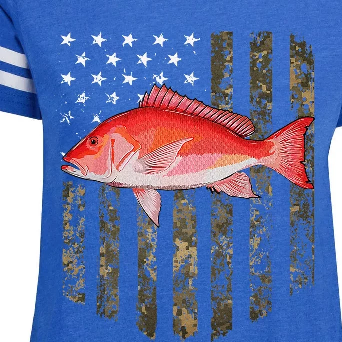 Camo American Flag Red Snapper Fishing 4th Of July Enza Ladies Jersey Football T-Shirt