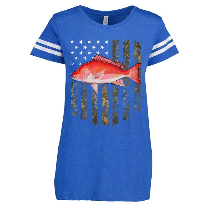 Camo American Flag Red Snapper Fishing 4th Of July Enza Ladies Jersey Football T-Shirt