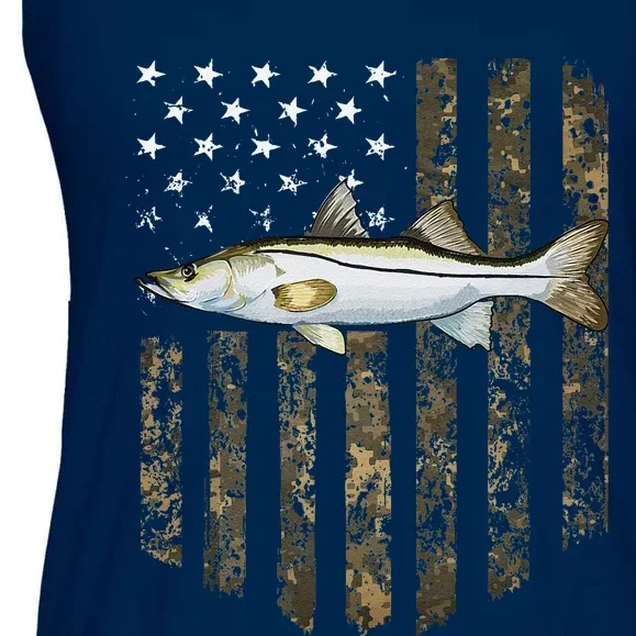 Camo American Flag Snook Fishing 4th Of July Ladies Essential Flowy Tank