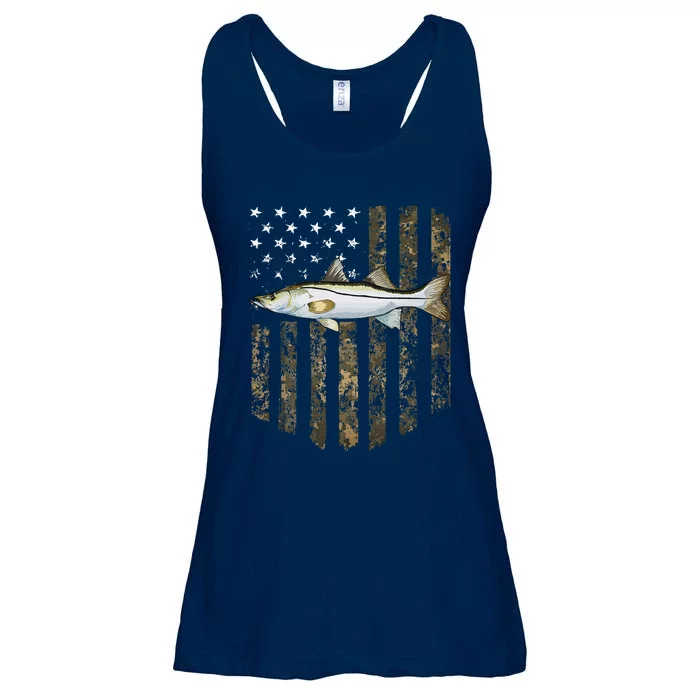 Camo American Flag Snook Fishing 4th Of July Ladies Essential Flowy Tank