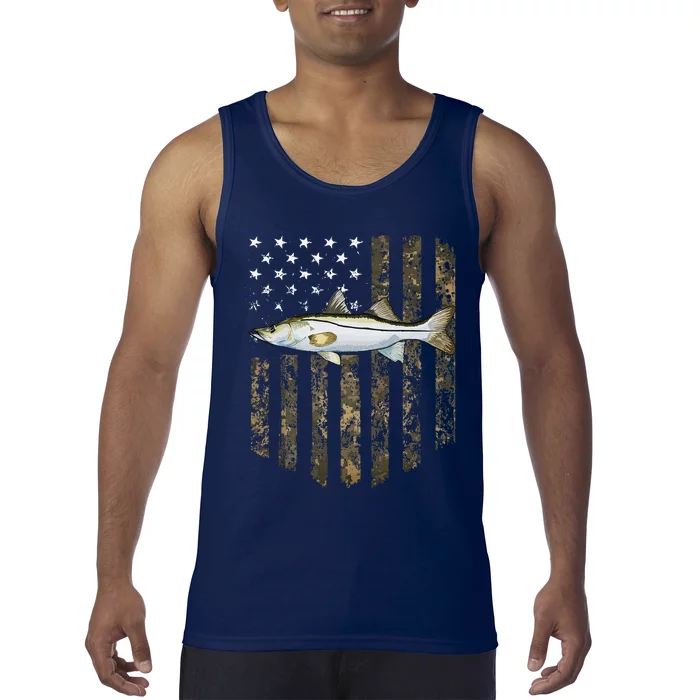 Camo American Flag Snook Fishing 4th Of July Tank Top