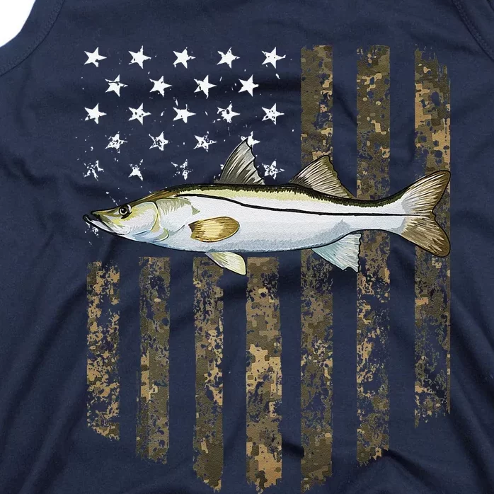 Camo American Flag Snook Fishing 4th Of July Tank Top