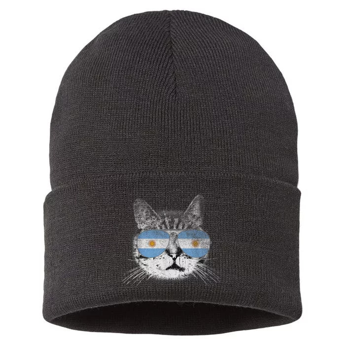 Cat Argentina Flag Country Retro Funny Gift Sustainable Knit Beanie