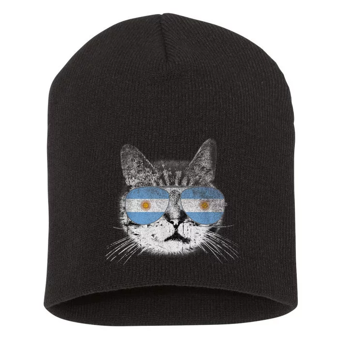 Cat Argentina Flag Country Retro Funny Gift Short Acrylic Beanie