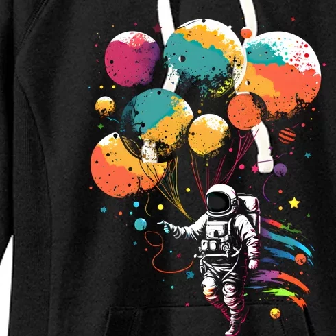 Cool Astronaut Flying With Balloon Planets Space Planets Gift Women's Fleece Hoodie