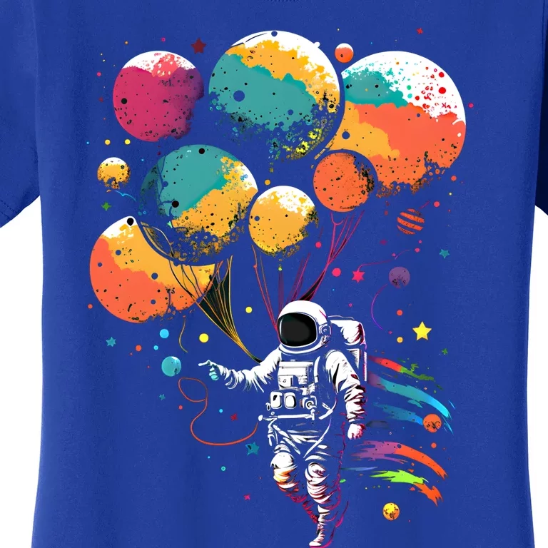 Cool Astronaut Flying With Balloon Planets Space Planets Gift Women's T-Shirt