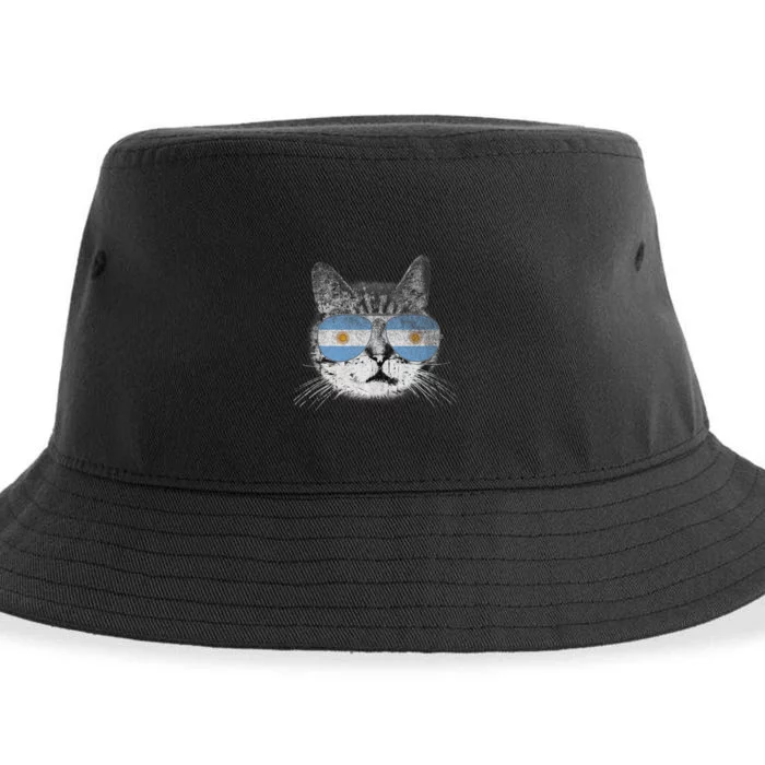 Cat Argentina Flag Country Retro Funny Gift Ank Op Sustainable Bucket Hat