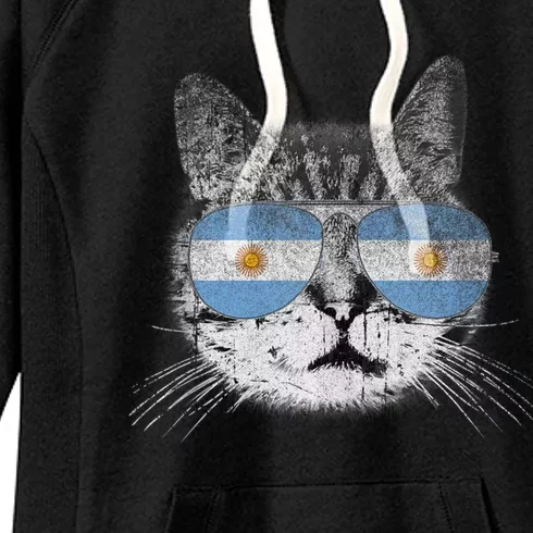 Cat Argentina Flag Country Retro Funny Gift Ank Op Women's Fleece Hoodie