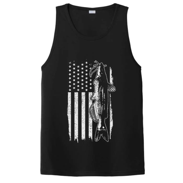 Catfish American Flag Patriotic Catfishing Fishing Gift Performance Tank