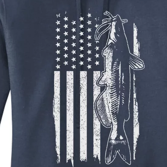 Catfish American Flag Patriotic Catfishing Fishing Gift Women's Pullover Hoodie