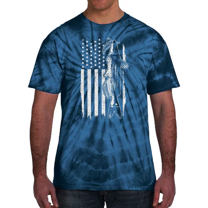 Catfish American Flag Patriotic Catfishing Fishing Gift Tie-Dye T-Shirt