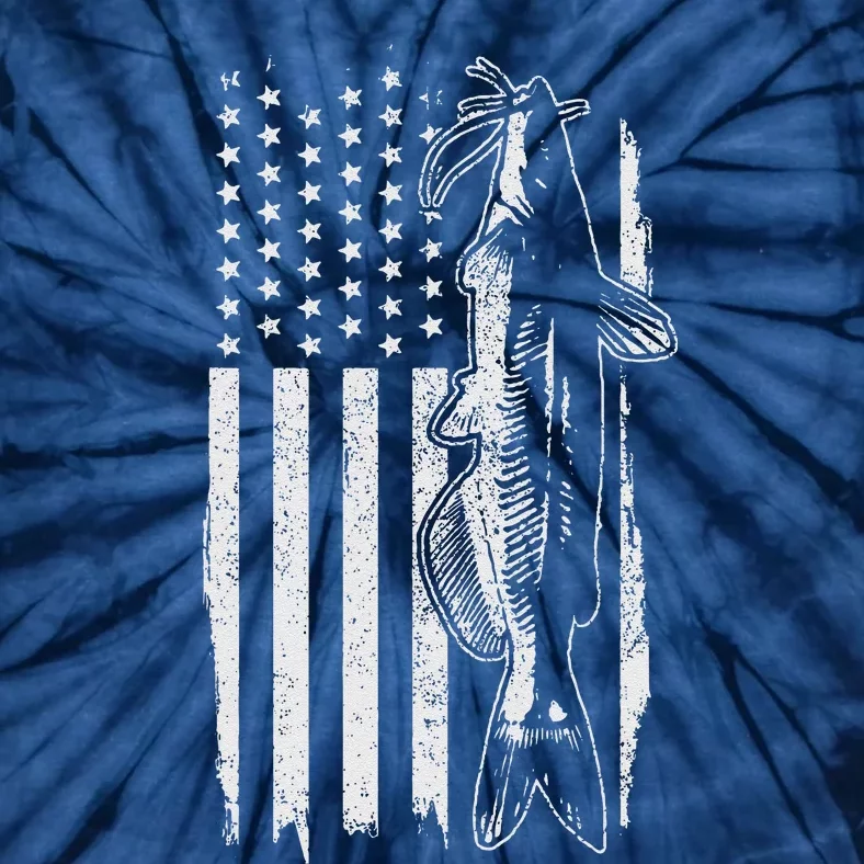 Catfish American Flag Patriotic Catfishing Fishing Gift Tie-Dye T-Shirt