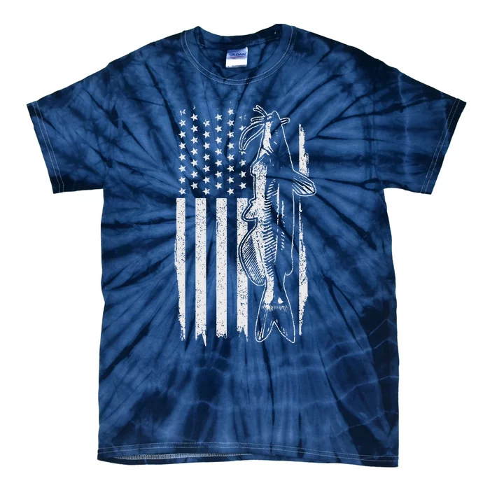 Catfish American Flag Patriotic Catfishing Fishing Gift Tie-Dye T-Shirt