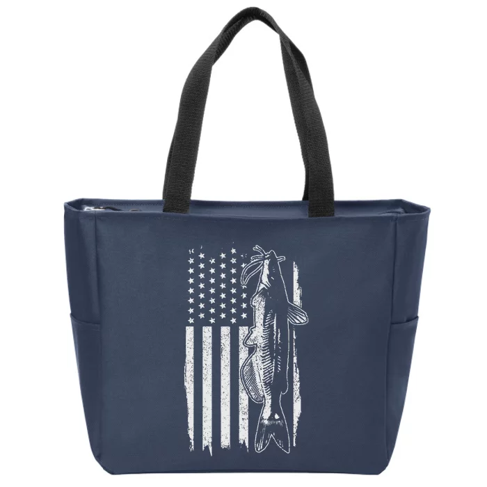 Catfish American Flag Patriotic Catfishing Fishing Gift Zip Tote Bag