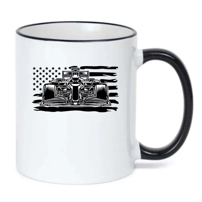 Cool American F1 Race Car With Flag Black Color Changing Mug