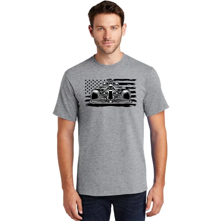 Cool American F1 Race Car With Flag Tall T-Shirt