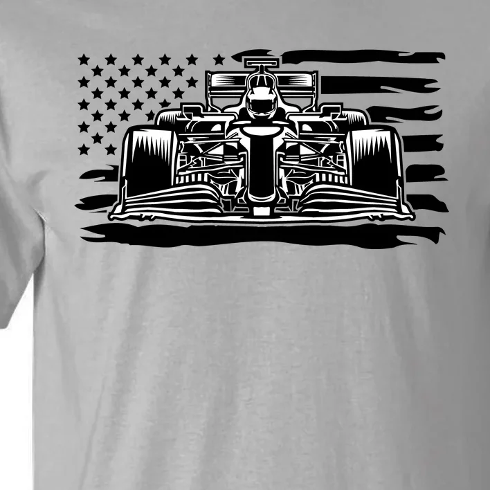 Cool American F1 Race Car With Flag Tall T-Shirt