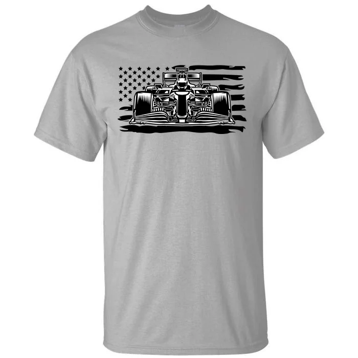 Cool American F1 Race Car With Flag Tall T-Shirt