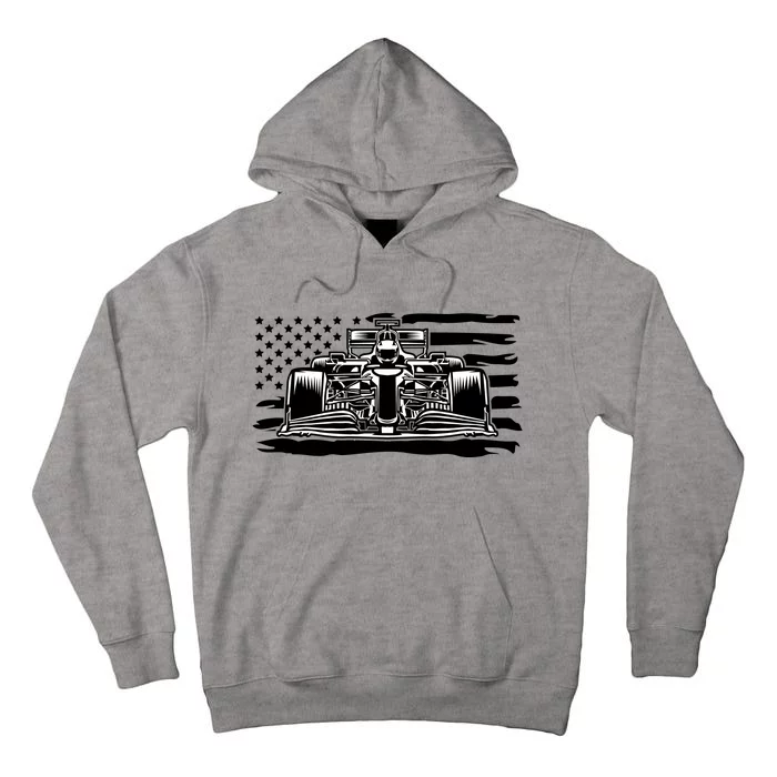 Cool American F1 Race Car With Flag Tall Hoodie