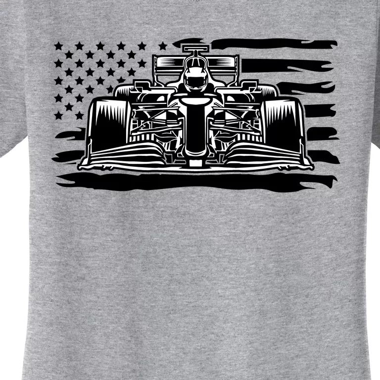 Cool American F1 Race Car With Flag Women's T-Shirt