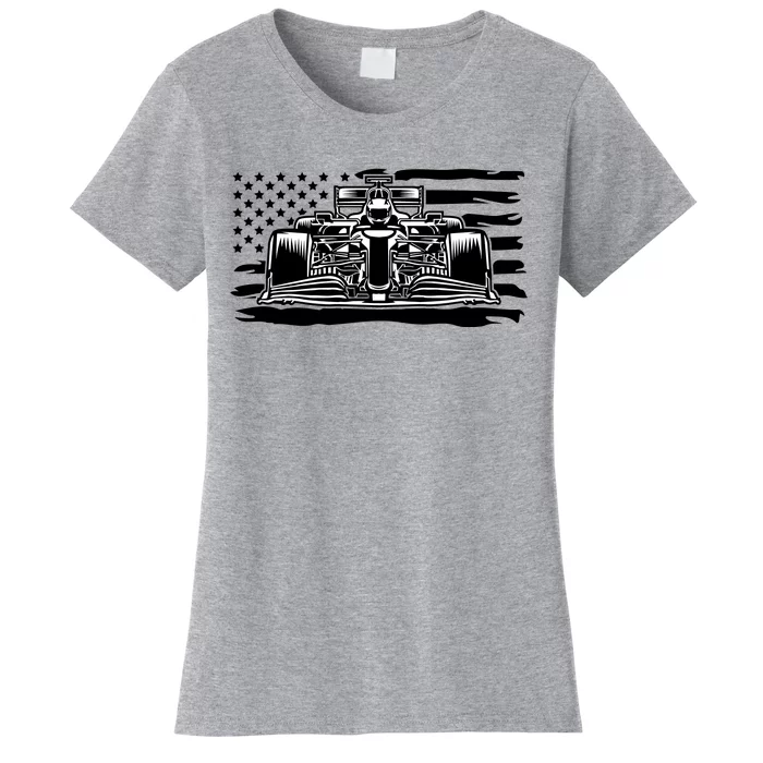 Cool American F1 Race Car With Flag Women's T-Shirt