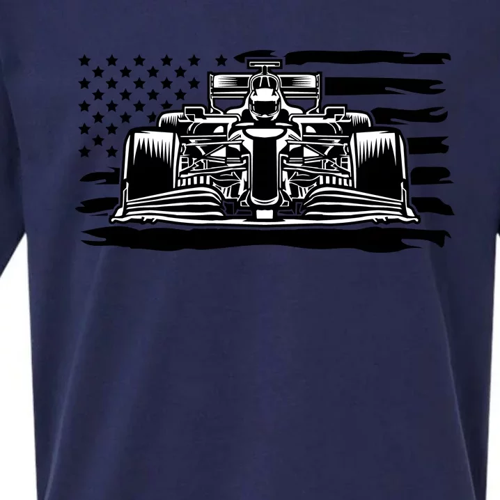 Cool American F1 Race Car With Flag Sueded Cloud Jersey T-Shirt