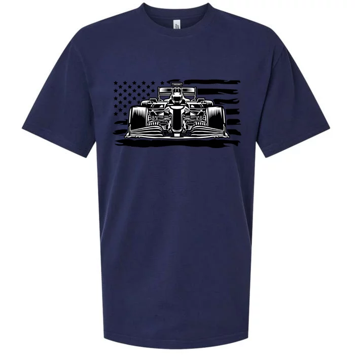 Cool American F1 Race Car With Flag Sueded Cloud Jersey T-Shirt