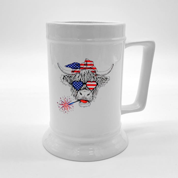 Cow American Flag 4th Of July Us 4th Of July Farm Cattle Usa Cute Gift Front & Back Beer Stein