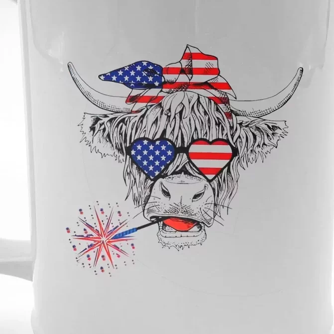 Cow American Flag 4th Of July Us 4th Of July Farm Cattle Usa Cute Gift Front & Back Beer Stein