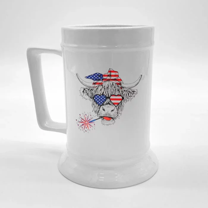 Cow American Flag 4th Of July Us 4th Of July Farm Cattle Usa Cute Gift Front & Back Beer Stein