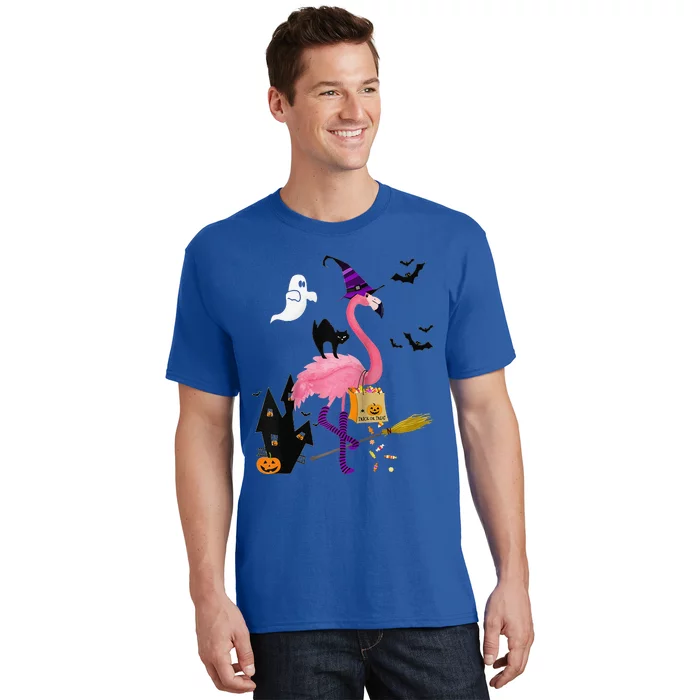 Cute And Fun Halloween Trick Or Treat Witch Flamingo Raglan Baseball T-Shirt