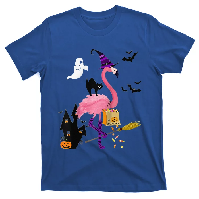 Cute And Fun Halloween Trick Or Treat Witch Flamingo Raglan Baseball T-Shirt