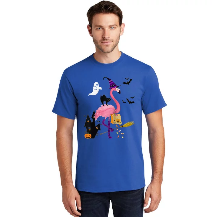 Cute And Fun Halloween Trick Or Treat Witch Flamingo Raglan Baseball Tall T-Shirt