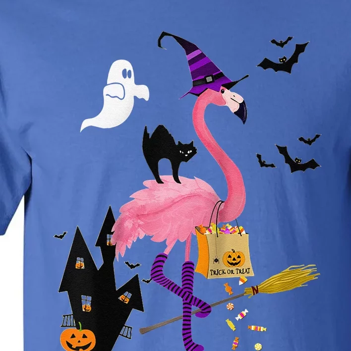 Cute And Fun Halloween Trick Or Treat Witch Flamingo Raglan Baseball Tall T-Shirt