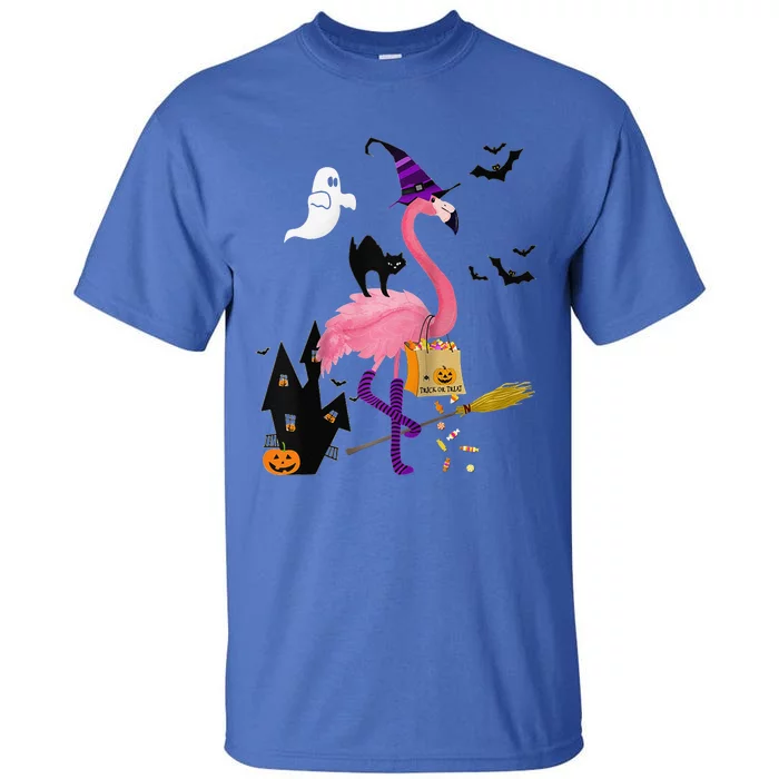 Cute And Fun Halloween Trick Or Treat Witch Flamingo Raglan Baseball Tall T-Shirt