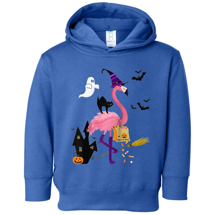 Cute And Fun Halloween Trick Or Treat Witch Flamingo Raglan Baseball Toddler Hoodie