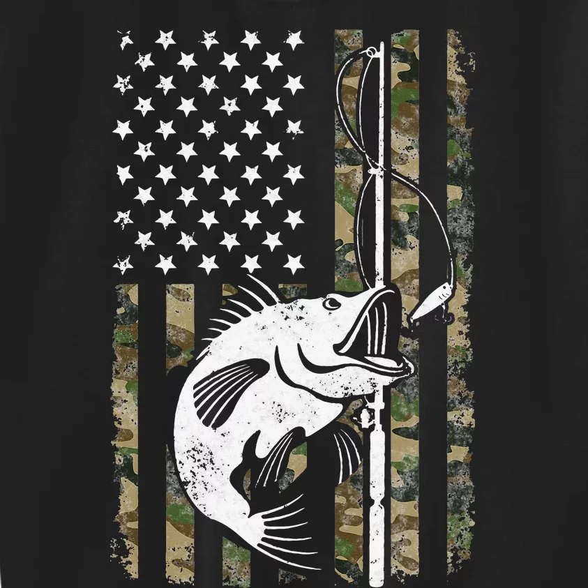 Camouflage American Flag Bass Fishing Gift Fisherman Kids Sweatshirt