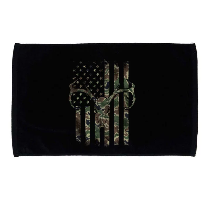 Camo American Flag Deer Skull Elk Hunting Usa Hunter Gift Microfiber Hand Towel