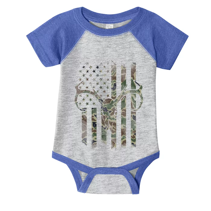 Camo American Flag Deer Skull Elk Hunting Usa Hunter Gift Infant Baby Jersey Bodysuit