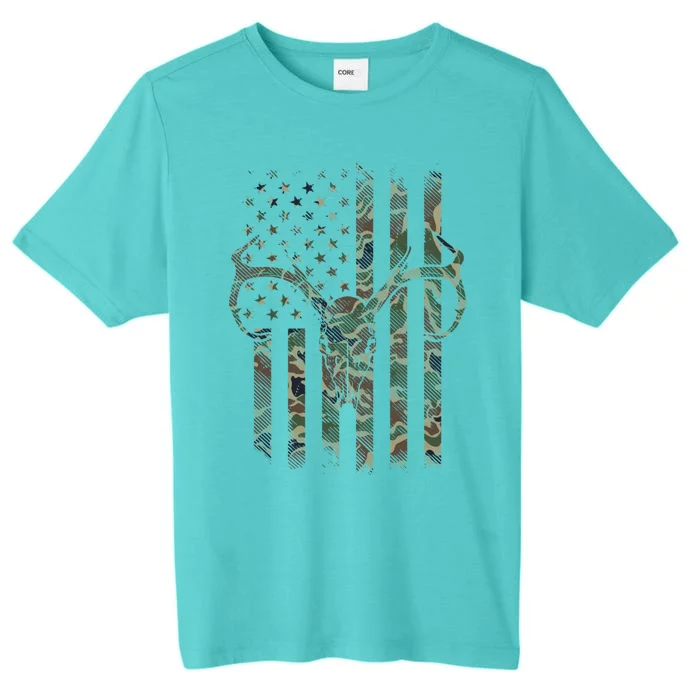 Camo American Flag Deer Skull Elk Hunting Usa Hunter Gift ChromaSoft Performance T-Shirt