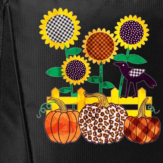 Cute Autumn Fall Patterns Raven Crow Sunflowers Pumpkins City Backpack