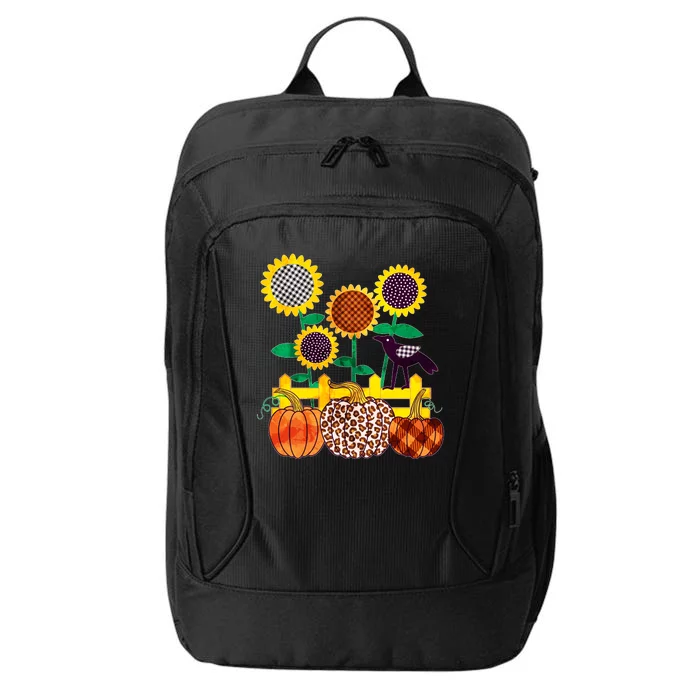 Cute Autumn Fall Patterns Raven Crow Sunflowers Pumpkins City Backpack