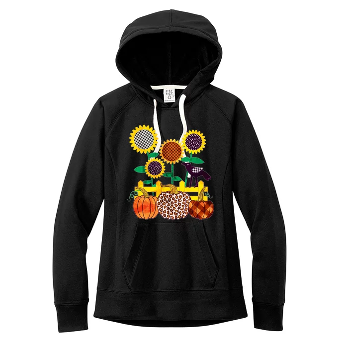 Cute Autumn Fall Patterns Raven Crow Sunflowers Pumpkins Women's Fleece Hoodie