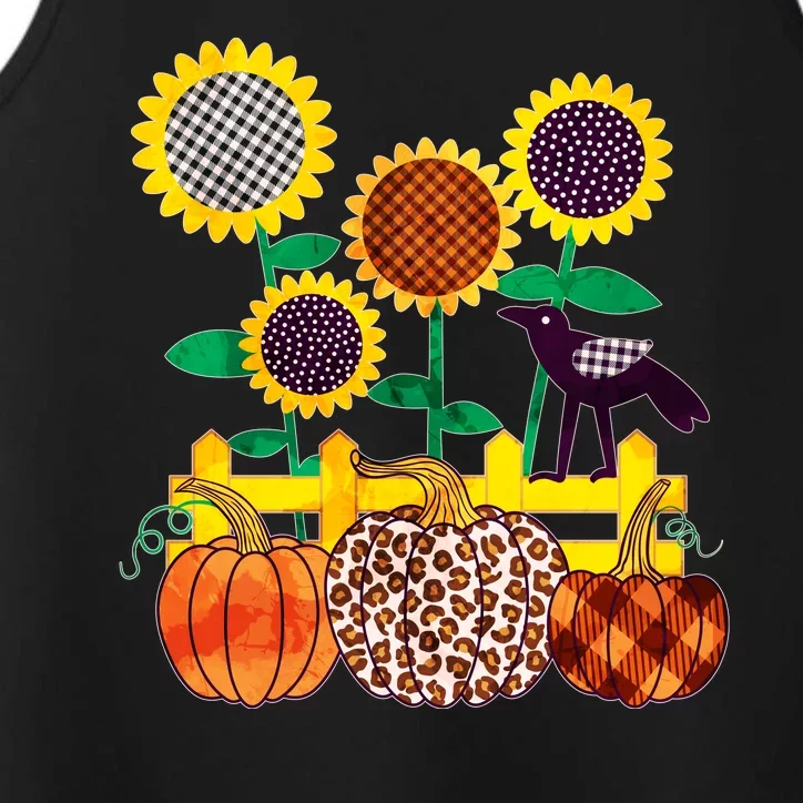 Cute Autumn Fall Patterns Raven Crow Sunflowers Pumpkins Performance Tank